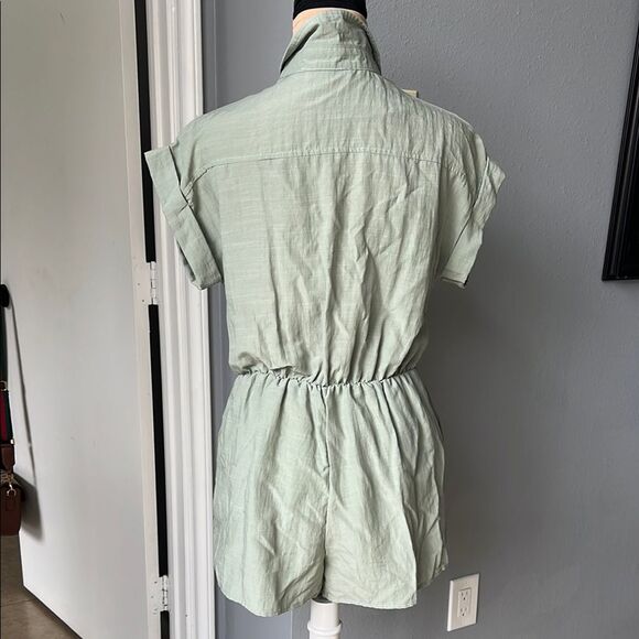 She + Sky Sage Green Button-Up Romper - Picture 3 of 6